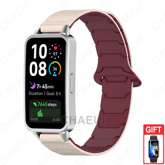 華為手環 10/9/8 雙色磁吸錶帶，適用於 Huawei Band 10/9/8 運動錶環, 1個, 星光酒紅,華為手環9, 星光酒紅