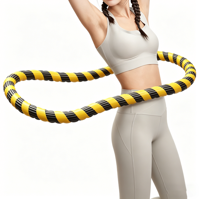 IPO 升級加重加長 軟體彈簧呼拉圈，無聲暢轉，不夾肉，環保材質, 活力黃, 1個, 1500g