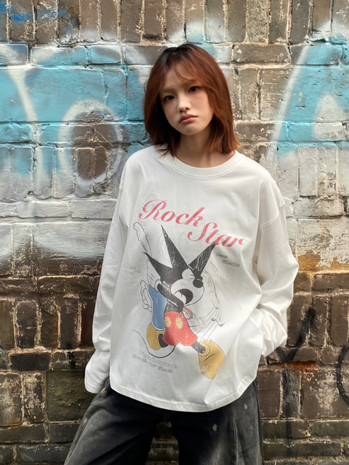 純棉200克精梳棉長袖T恤女 秋季寬鬆印花上衣