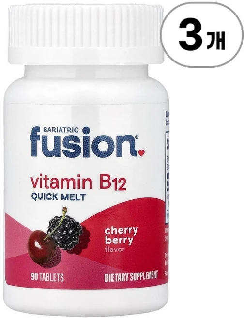 바리아트릭 퓨전 비타민 B12 퀵 멜트 체리 베리 Bariatric Fusion Vitamin B12 Quick Melt Cherry Berry 90정, 3개 - 쿠팡