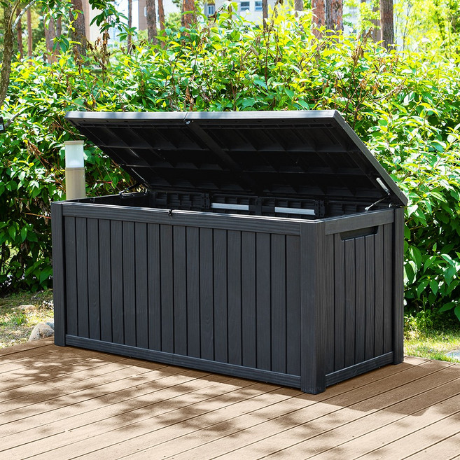 세이프 스토리지 야외 보관함 820리터(내부680) 데크박스 정원 창고 농기구 농막, 블랙