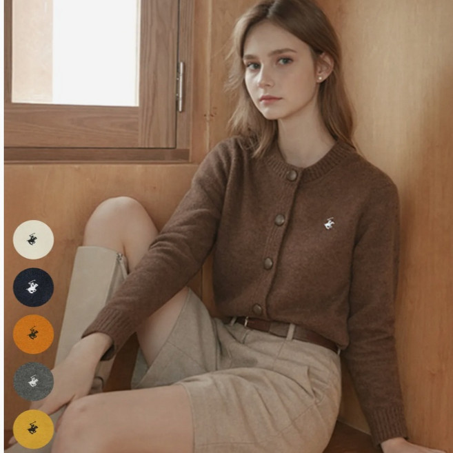 [비버리힐스폴로클럽] 이월상품 초특가 80% 할인할때 미리 준바.촘촘하고 고른 조직감으로 피부에 닿았을 때 까슬거림없음.여성 레더 버튼 롤드 엣지 모헤어 가디건 B03TK103L4