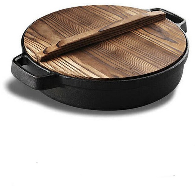 조선 빅사이즈 전통 안성주물가마솥 무쇠 그리들팬, 구경35cm높이6 5cm 삼나무덮개, 1개