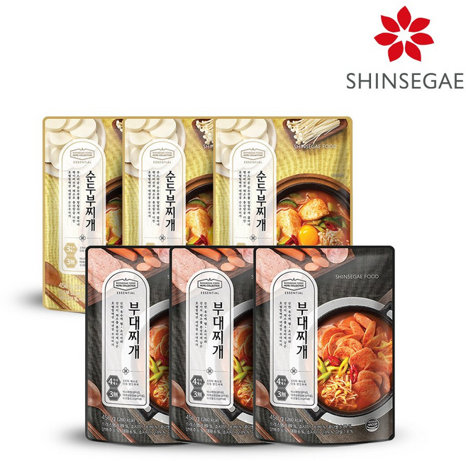 [신세계푸드] 호텔컬렉션 에센셜 찌개 6팩 (순두부3+부대3), 1세트, 2.7kg