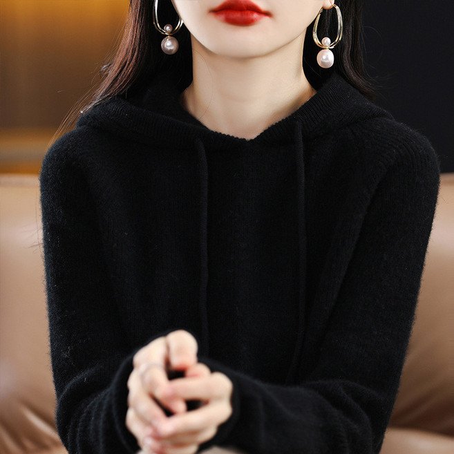 羊毛連帽針織衫女秋冬新款寬鬆慵懶外穿外套