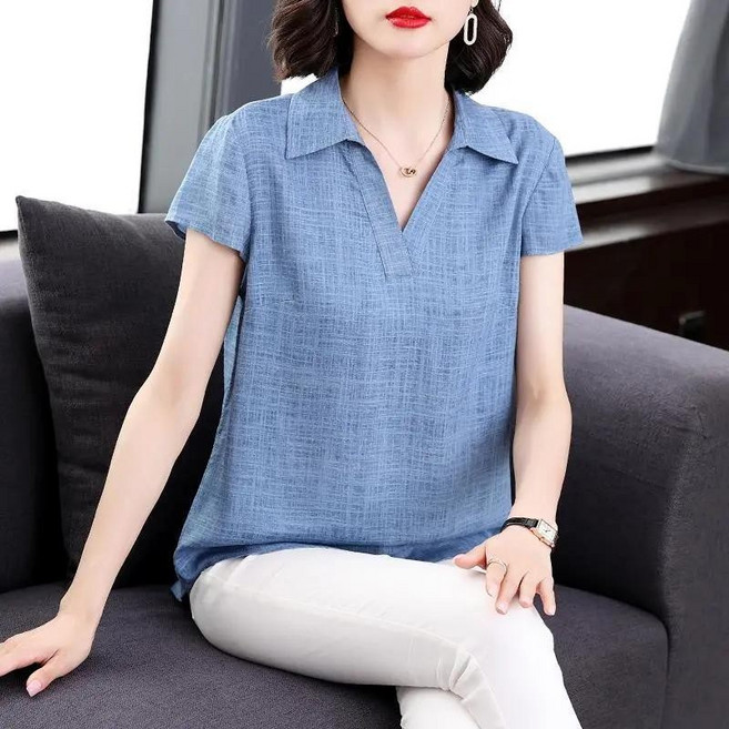 Qurora 棉麻V領襯衫