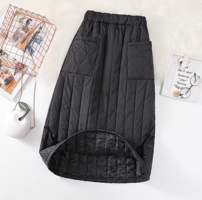 쌍천 여성 경량패딩 빅사이즈 롱스커트 겨울 누빔 스커트 A25091816