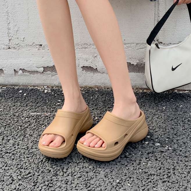 투니스 여성 단색 미끄럼 방지 블록 힐 슬리퍼 7cm