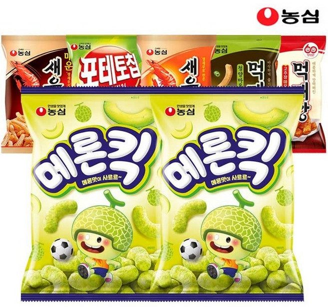 농심 메론킥 5봉+바나나킥5봉 외 /포테토칩/꿀꽈배기/양파링/먹태깡/매운새우깡 스낵박스 스낵팩, 포테토칩3봉+꿀꽈배기3봉+새우깡3봉+매운새우깡3봉