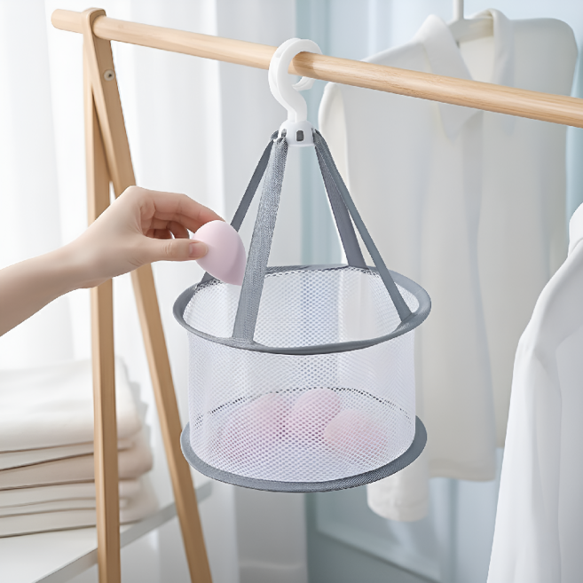 뷰티소품 전용 걸이식 매쉬 건조망 퍼프 브러시 건조바구니, 그레이