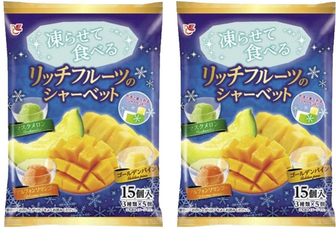 에이스베이커리 얼려서 먹는 리치 프루트 샤베트 머스크 멜론 + 알폰소 망고 + 골든 파인애플 15개입, 300g, 2개