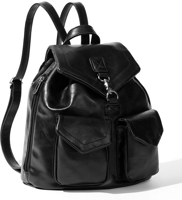 여성 투포켓 심플 글로시 복조리 미니 백팩 로나