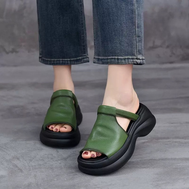 플랫폼 웨지 샌들 6cm 통굽 오픈토 미니멀 패션 모카신