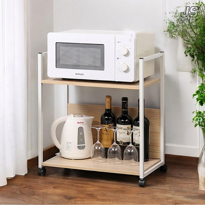 JS리빙 원목 이동식 렌지대 주방 2단 전자레인지 정리대 다용도 바퀴달린 밥솥 다이 튼튼한 에어프라이어 정리 선반 인테리어 트롤리 수납함 JSLIVING_MODEL:OTTE562