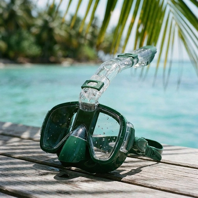 마린웨이브 하프 페이스 스노클링 마스크 프리다이빙 스쿠버다이빙 센터스노클 수경, 그린