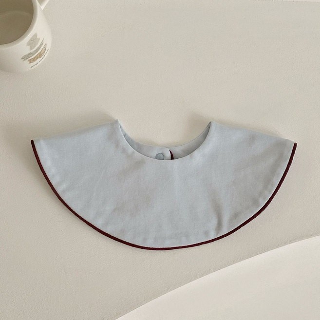 嬰兒口水巾純棉A類吸水男女寶寶雙面滾邊款圍嘴圓形圍兜四季款, 1個, 1個裝, G-水藍色:如圖