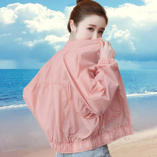 防曬衣女春夏季新款透氣戶外防紫外線防曬衫薄外套短款, 粉色, 2XL【建議130-145斤】