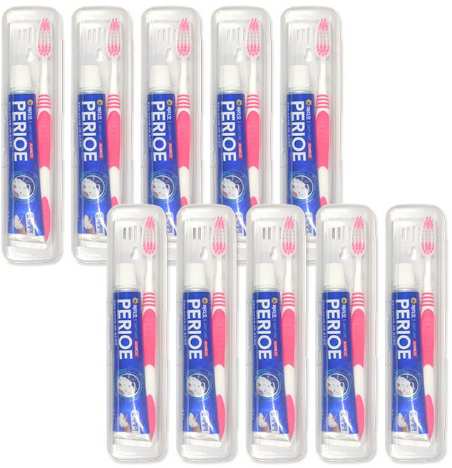페리오 엘지 치약 칫솔 세트 휴대용 여행 양치 케이스, 10개, 50ml