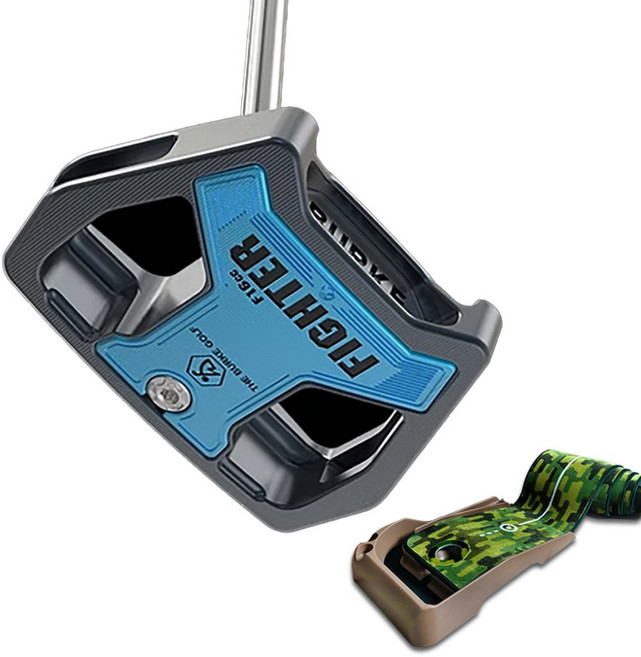 버크 코리아 공식정품 BURKE FIGHTER 16-CC 제로토크 골프퍼터+퍼팅매트세트, 다크블루, 33인치+퍼팅매트