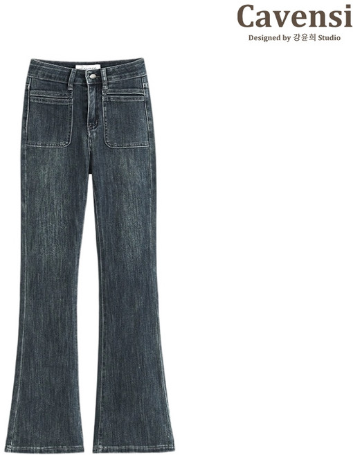 Cavensi 大尺碼微喇叭牛仔褲 高腰顯瘦版型