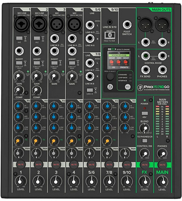 맥키 오디오 믹싱 콘솔 믹서 MACKIE Audio Mixer, ProFX10Go(배터리이동충전형믹서)