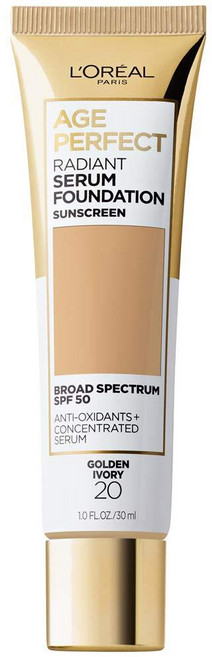 로레알 L'Oreal 파리 에이지 퍼펙트 래디언트 세럼 파운데이션 SPF 50 누드 베이지 1oz 328245, 020 골든 아이보리