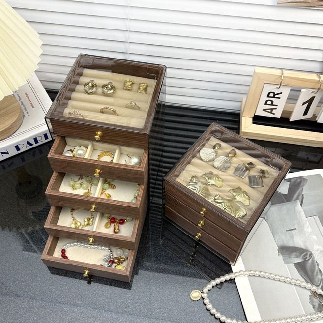 SMILE MORLI 프리미엄 우드 서랍형 주얼리 보관 악세사리 수납함, 1개, 5단