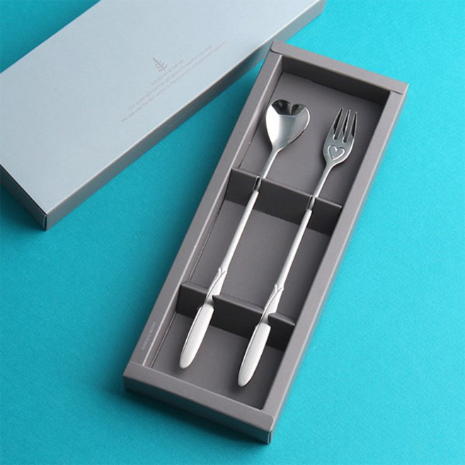 인스푼 엔젤하트 롱티스푼 롱포크 2P, 골드 포장, 1세트, 롱스푼+롱포크, 인쇄함