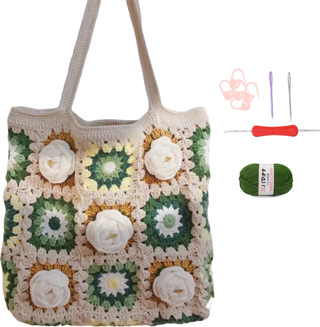 DIY 손뜨개질 가방 숄더백 비완제품은 직접 제작해야 합니다., 베이지, 1개