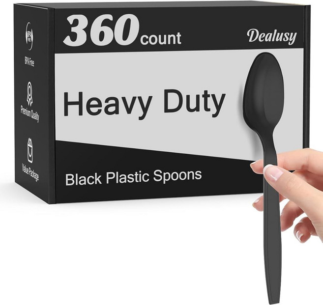 DEALUSY 360개 견고하고 뛰어난 튼튼한 스푼 투명 내열성 BPA 일회용 벌크 일회용 프리 플라스틱 용품용 파티 내구성이 프리미엄, 블랙.