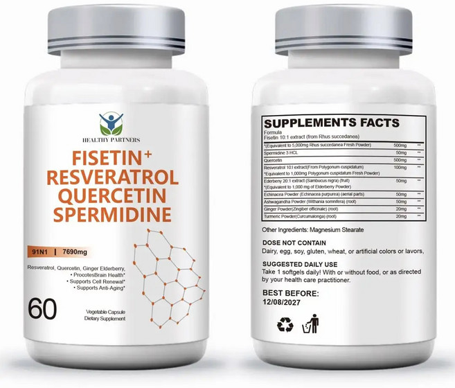 헬시파트너 고함량 피세틴 플러스 레스베라트롤 퀘르세틴 스퍼미딘, 1개, 60정