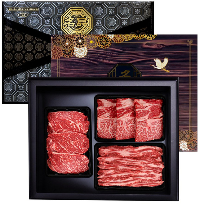 귀한 무항생제 명품한우구이 세트4호 1.2kg(꽃등심 채끝 갈비살 각 400g), 1세트