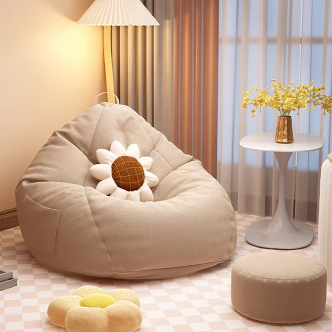 FONOW 빈백 솔리드 슬립온 소파 다다미 패브릭 가정용 거실 베란다 캐주얼 탈부착 가능, 카키