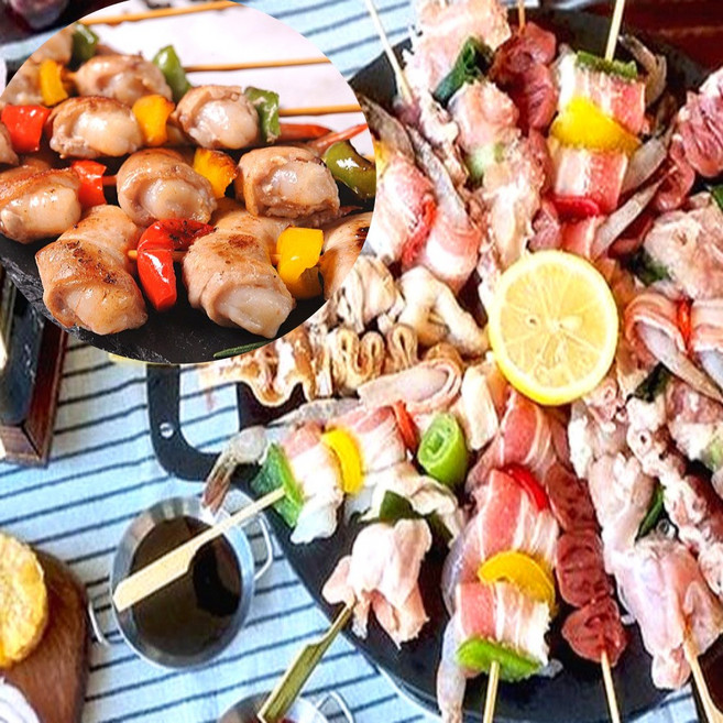 삼겹새우롤꼬치 모듬꼬치 새우말이 수제 다물꼬치, 5개, 350g