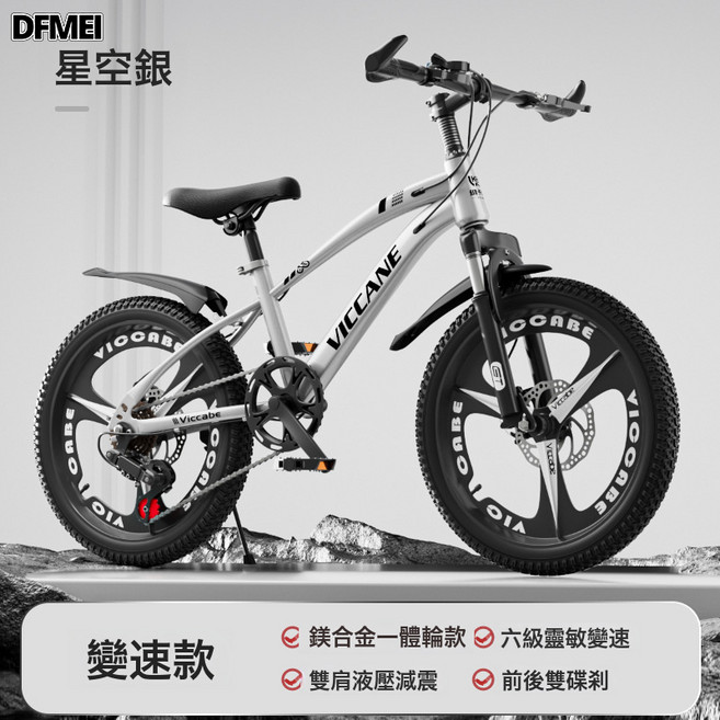 DFMEI 大童兒童自行車男孩6一12-15歲青少年初中學生女孩變速山地車超輕, 1個, 1cm, 星空銀((變速一體輪) 禮包:20寸(適合身高128-145釐米)