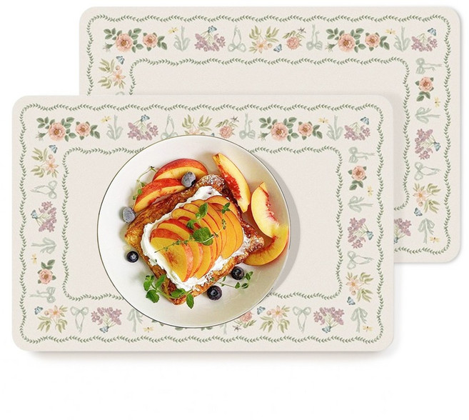 핫쏘잇 방수 열차단 식탁 테이블매트, 2개, 30x45cm, 플라워 가든