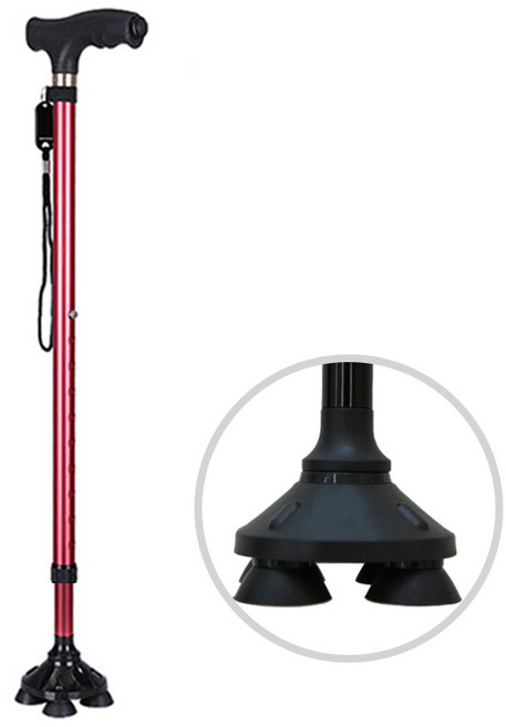 앤시오 가벼운 어르신 지팡이 미끄럼방지, 4발, 1개, 레드