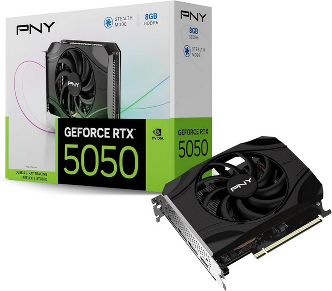 PNY NVIDIA GeForce RTX 5050 싱글 팬 그래픽 카드8GB GDDR6 128비트 SFF-Ready PCIe 5.0 HDMIDP 2.1 2슬롯 블랙웰 아키텍처