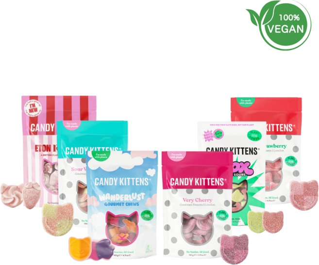 [스웨디시 젤리] CandyKittens 캔디키튼스 비건 젤리 3종 혼합 세트, 와일드스트로베리(54g), 사우어워터멜론(54g), 사우어워터멜론(140g), 140g, 1개