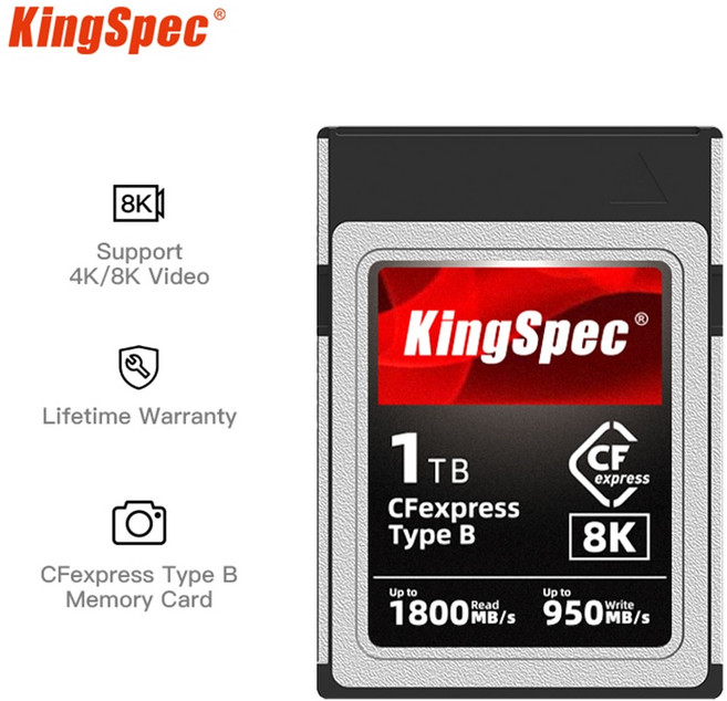 KingSpec CFexpress 메모리 카드 디지털 SLR 카메라 RAW 4K 8K 비디오용 128g 256GB 512GB 1TB CF Express PCIe 30X2 B 타입, 1.1TB, 1개