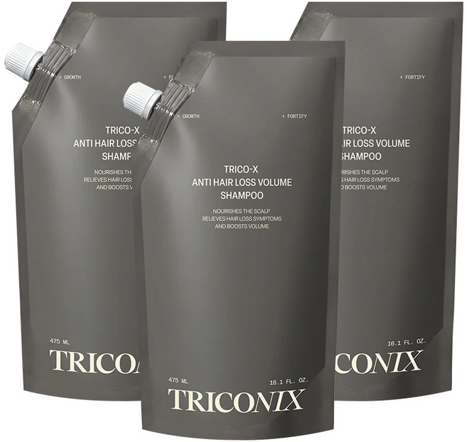 트리코닉스 트리코엑스 탈모완화 볼륨 샴푸 파우치 리필팩, 3개, 475ml - 쿠팡