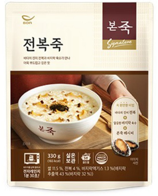 본죽 데워서 바로 먹는 전복죽, 330g, 3개