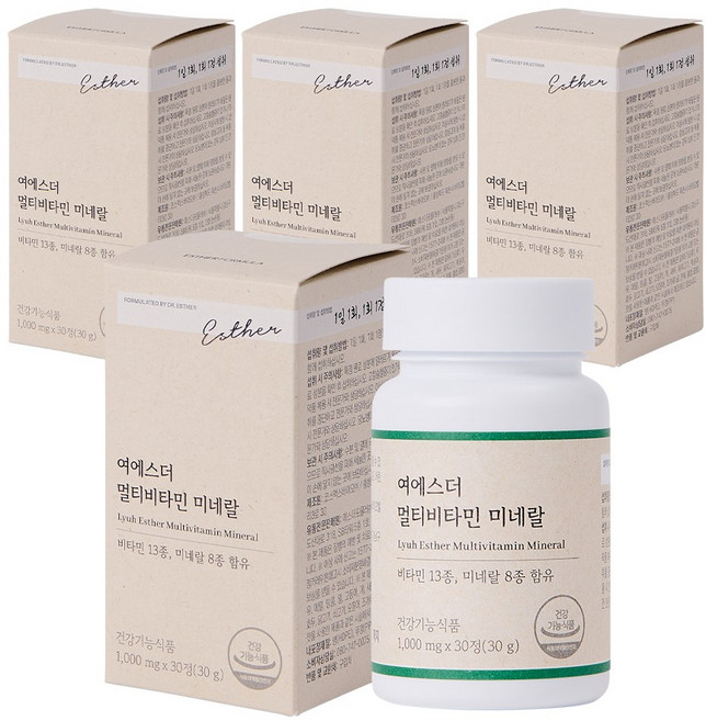 [본사직영] 여에스더 멀티비타민 미네랄 (여성&남성 종합비타민&미네랄 21가지 기능성) 국민영양 프로젝트, 4박스, 30정