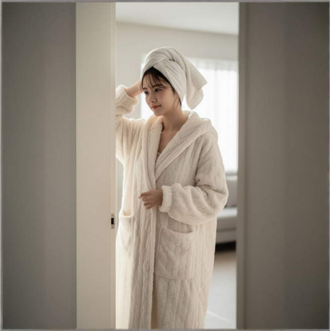 하루로그 로브 샤워가운 수면가운 면로브가운, 1개, 화이트