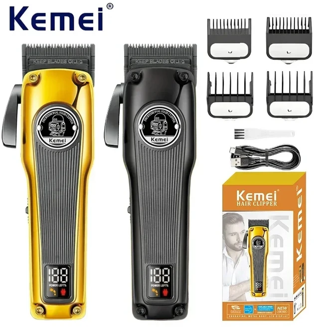 Kemei KM-1826 전문 무선 전기 충전식 금속 전기 이발사 남자 금발 이발사 면도기 트리머 헤어 클리퍼, 04 kit1 color box