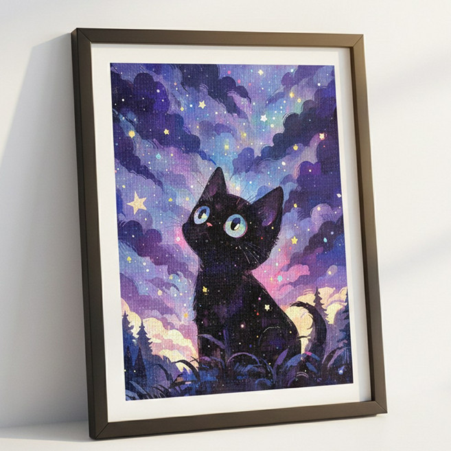 톰앤토미e 오로라 ab컬러 사각 스퀘어 비즈 검정 고양이 보석 십자수 30*40, 1개, 깜냥이