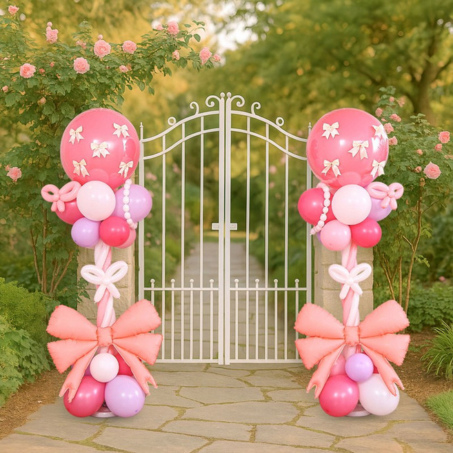 [파티랑]행사용 리본 풍선 기둥 세트 2입, 1세트, 02)핑크 리본시리즈