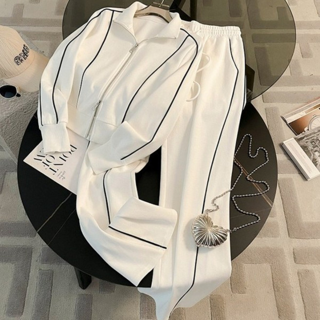 TIMEPURE 여성 트레이닝 캐주얼 세트 봄 가을 날씬해 보이는 운동 카디건 긴팔 와이드 팬츠 투피스