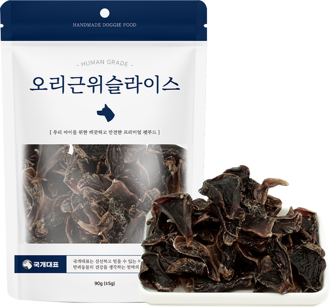 국내산 오리 저지방 고단백 영양식 유황 품은 오리근위 슬라이스 기력회복과 면역력에 좋은 치석제거 단단한 강아지수제간식, 90g, 1개, 오리근위육포