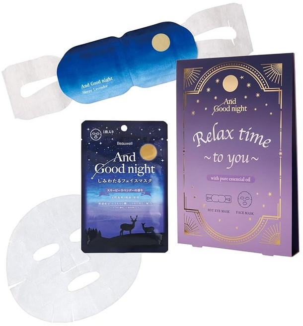 And Goodnight(앤굿나잇) 천연 아로마로 밤미용 선쿠스케어선물 릴렉스타임 1개 (페이스마스크 핫아이마스크 각 1개 힐링 뷰티선물)